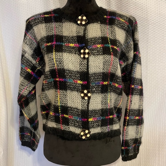 One Step Up Multicolor Checkered Long Sleeve Cardigan Sweater Size M - Picture 1 of 8